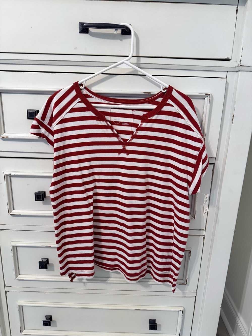 aerie Burgundy & White Striped Short Sleeve Tee